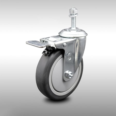 Service Caster 5 Inch SS Thermoplastic Rubber 3/8 Inch Threaded Stem Caster Total Lock Brake SCC-SSTSTTL20S514-TPRB-381615